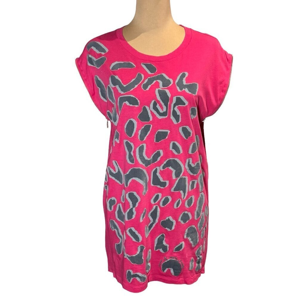 Marc by Marc Jacobs Animal Print Top Sz S Oversized Zip Sides Dopamine Brighrs